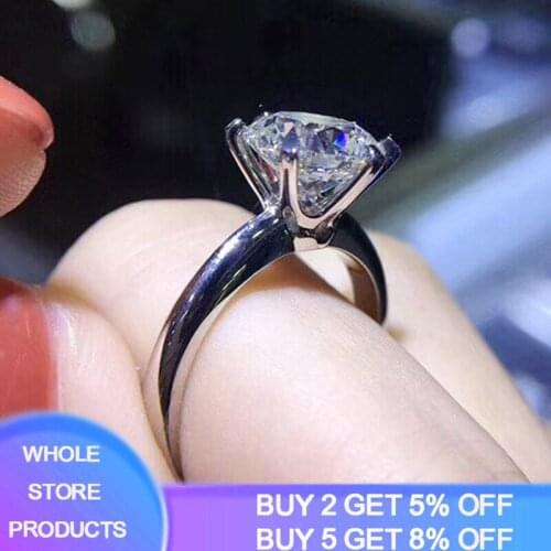 With Certificate All Whole 925 Silver Rings Luxury Solitaire 1.5ct Zirconia Diamond Engagement Ring Wedding Band Women Gift R121