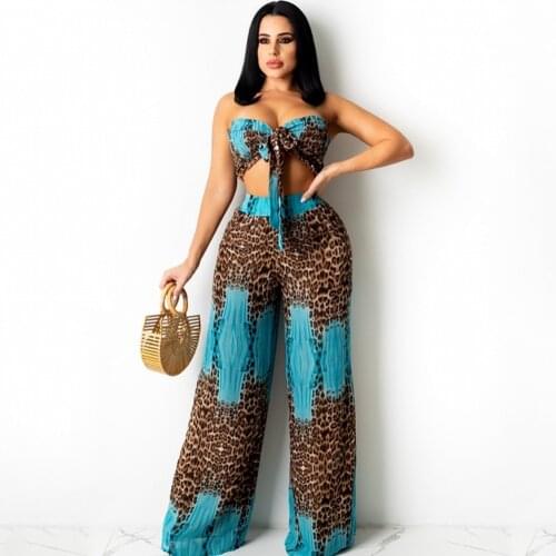 Two Piece Pant Set African New Dashiki Fashion Striped Leopard Suit Top And Pant Party For Women Matching Outfits Sets