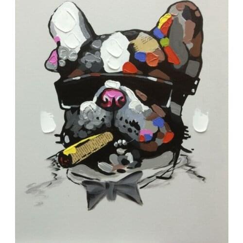Smoking Dog--HandPainted Thick Knife Oil Painting on Canvas Cartoon Abstract Animal Canvas Painting Wall Art Picture for Room
