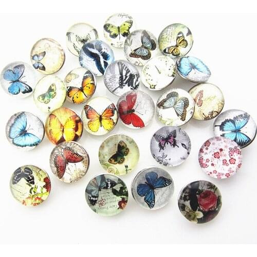 Mix 10pcs/lot pretty butterfly Snap Buttons Charms 18mm Print Glass Buttons Fit DIY Snap Bracelets&Bangle Jewelry