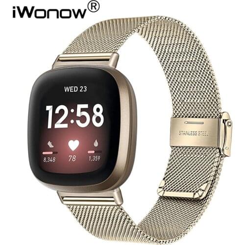 Milanese Stainless Steel Watchband for Fitbit Versa 3 / Versa Sense Watch Band Mesh Strap Women Men Wristband Gold Black Silver