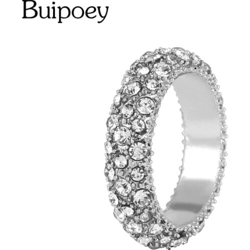 Buipoey Fashion Silver Color Crystal Rings For Women Men Couple Friendship Stackable Ring Wedding Engagement Jewelry Gift
