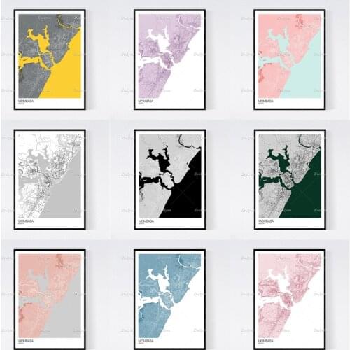 Mombasa, Kenya Map Nordic Retro Minimalism Painting Poster and Print on Canvas Wall Art Modular Pictures Home Decoration Cuadros