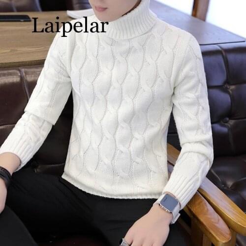 Trurtleneck white men Sweater Pullover Slim Warm Solid High Lapel Jacquard Hedging British Mens Clothing Mens Turtleneck