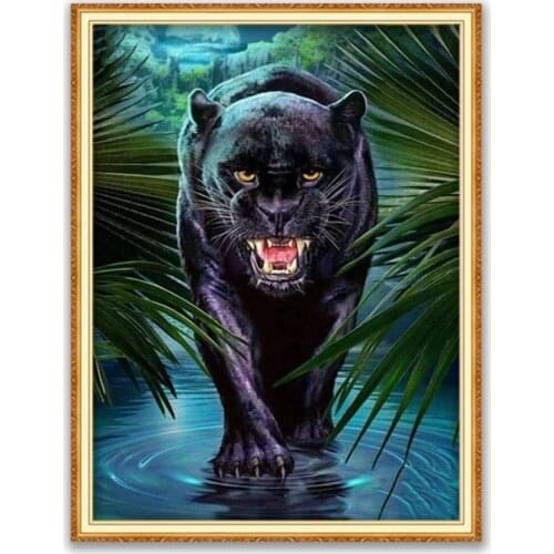 Animal Black Panther DIY Embroidery 11CT Cross Stitch Kits Craft Needlework Set Printed Canvas Cotton Thread Home Decoration Hot