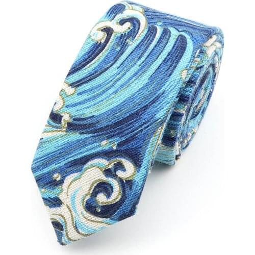 New Mens Fashion Linen Ties Skinny 6cm Necktie Casual Cotton Designer Tree Animal Ocean waves Wedding Party Corbatas Gravata