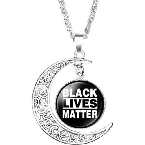 Julie Wang Black Lives Matter Necklace Crescent Moon I Can't Breathe Glass Cabochons Alloy Protest Pendants Women Jewelry