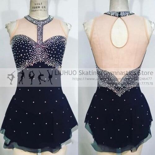 Adult Figure Skating Dress Girls Black Splice Performance wear Ice Skating Competition RG Skating Ballet leotards Sleeveless