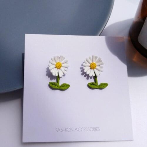 S925 needle Girl Gift Earrings Sweet Jewelry Cute Design Metal & Coating Green Leaf With White Flower Earrings For Women Jewelry