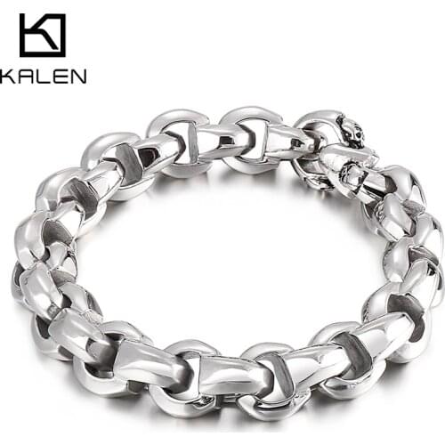 12mm Polished Link Chain Bracelet Men Stainless Steel Cast Jewelry