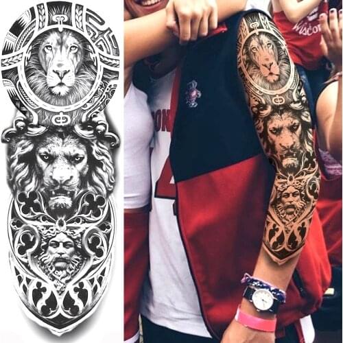Tomen Tiger Lion Temporary Tattoos For Men Women Body Art Full Arm Sleeve Fashion Tatoo Disposable Fake Tattoo Stickers Decals