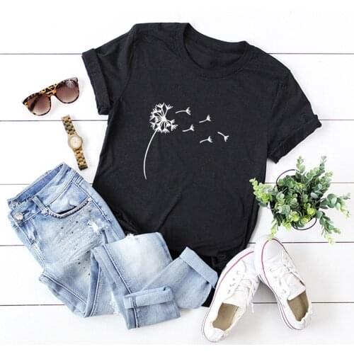 Dandelion Printed T-shirts Women Summer Cotton Shirts for Women Sleeve Graphic Tee Harajuku Oversize Crew Neck Camisetas Mujer
