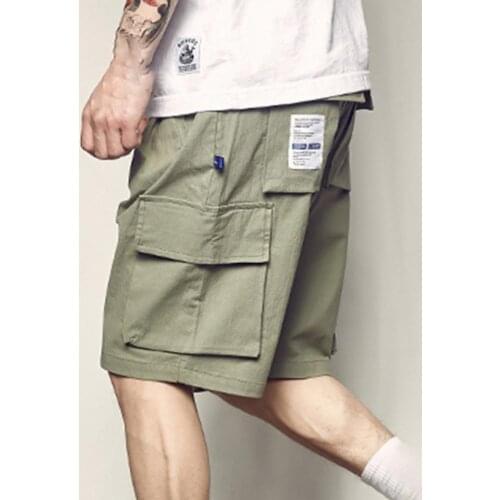 Men Shorts Summer fashion Drawstring Multi Pockets Men Solid Color Loose Knee-length Pants for Summer Mens Clothing 2021