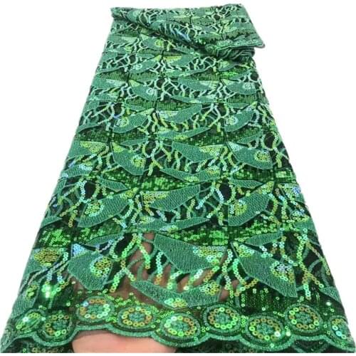 SJ Lace 2021 High Quality Nigerian Lace Fabric Embroidered French African Sequins Lace Fabric Weaving Design Green Sequins r4-11
