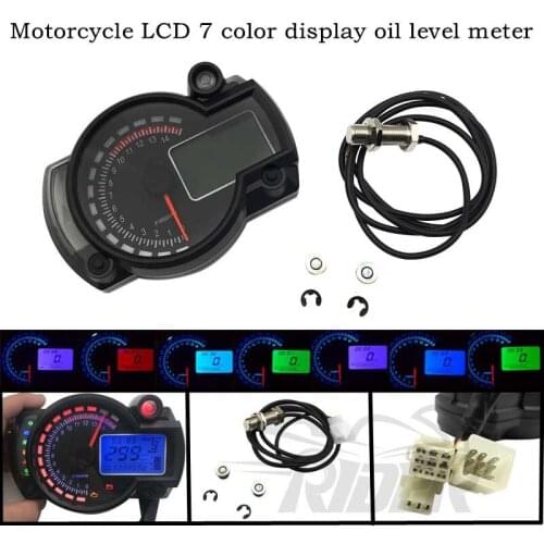 Motorcycle Digital Light LCD Speedometer Odometer Tachometer W/ Speed Sensor 7 Color Display Oil Level Meter Universal