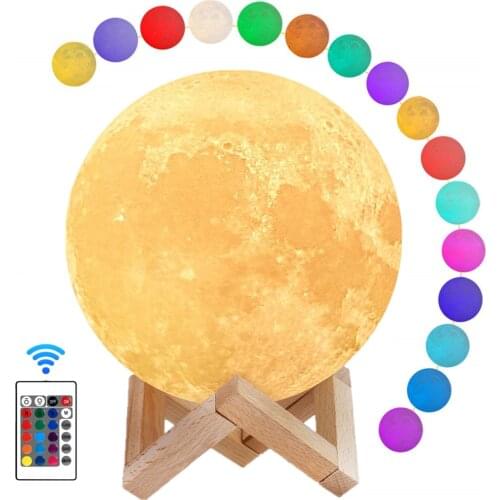 22CM Moon Light 3D Print Moon Lamp With Stand,16 colors Lunar Night Light with Timer Function,USB Bedroom Sleep Lights for Kids