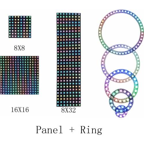 WS2812B DC5V Led Digital Panel Matrix Flexible Screen 8*8 16*16 8*32 5050 RGB WS2812 Ring Individually Addressable Pixels
