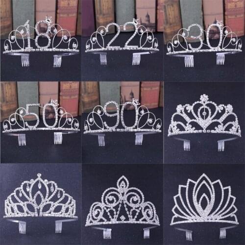 Women Kid Flower Girls Bridesmaid Crystal Anniversary Birthday Day Tiaras and Crowns with comb Headband Hair Jewelry