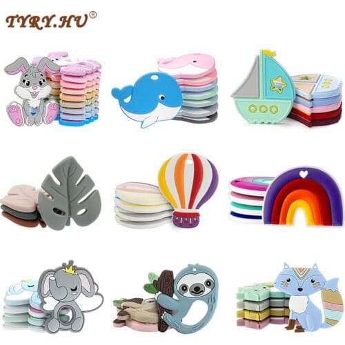 TYRY.HU 1PC New Baby Silicone Teether Beads BPA Free Cartoon Rabbit Sailboat Pacifier Chain DIY Accessories Baby Molar Toys