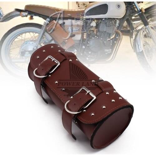 Universal Fit Motorcycle Brown PU Front Fork Tool Bag Luggage Saddle Bag for Harley Chopper Dyna Sportster Honda Suzuki Yamaha