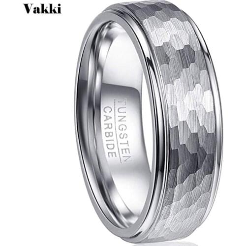 VAKKI Mens Ring 8MM Wide 2.3MM Thick Round Hexagonal Pattern Tungsten Steel Rings for Men Engagement Ring Jewelry