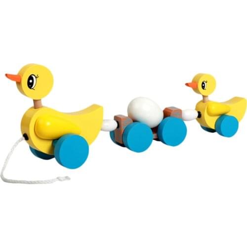 Pull Along Wooden Duck Toy Carrying 1 Egg - Push Pull Walk Along Toy Early Developmental Toys for Baby Toddlers Boys Girls