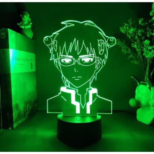 Japanese Anime The Disastrous Life of Saiki K. 3D Visual Night Lamp LED Sensor Manga Lights Saiki Kusuo for Home Room Decoration