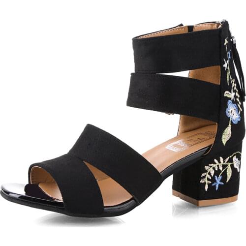 2021 Summer New National Wind Sandals Fish Mouth Open-toed Heeled Zipper Sandals Womens Flower Sandals