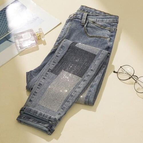 Sequins Patchwork Women Pencil Jeans Autumn New 2021 High Waist Solid Pocket Oversized 4XL Female Vintage Ankle Pants