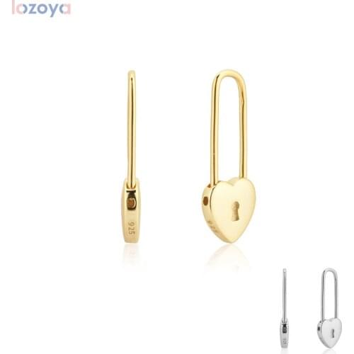 LOZOYA 100% 925 Sterling Silver Circle Piercing Pendiente Gold Heart Locker Square Hoops Luxury Women Fashion Jewelry 2020