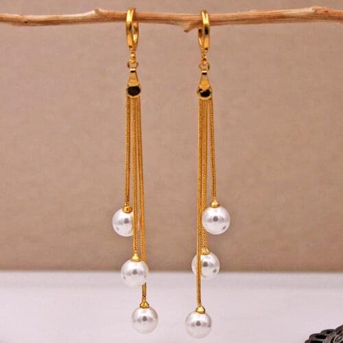 Trendy 18k Gold Copper Plated Chain Simulated Pearl Earrings For Women Girls Fashion Jewelry Accessories Wedding Party GiftGi