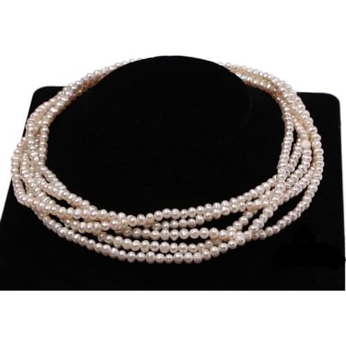 5 rows Women Jewelry 3x4mm white freshwater pearl necklace AAA natural pearl top quality gift