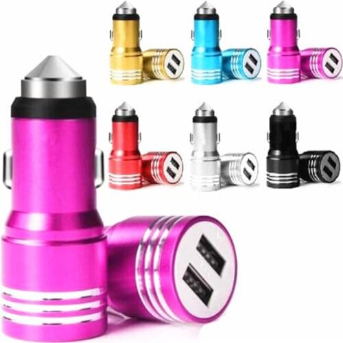 200PCS Dual usb ports Car charger Hammer Safety Aluminum Alloy Car Chargers Adapter For Samsung S8 S9 S10 for Iphone 11