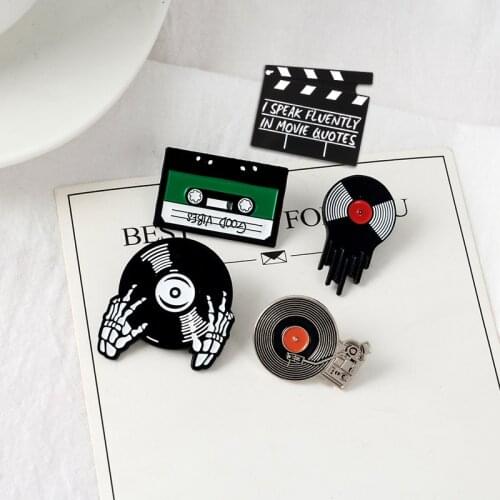 5pcs/set Punk Music Lovers Enamel Pins Good vibes tape DJ Vinyl Record Player badge brooch Lapel pin Cool Gothic Jewelry Gifts