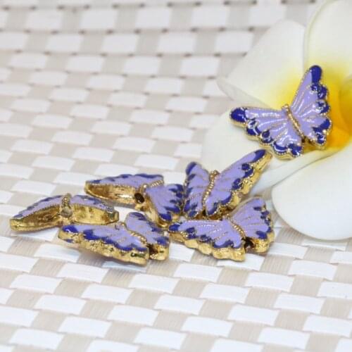 5pcs light purple butterfly shape cloisonne pendant accessories 17*22mm gold-color spacers beads pretty jewelry making B2391