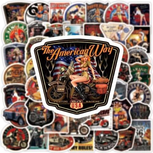 50/100pcs Retro Motor Car Sexy Girl Luggage Trolley Suitcase Suitcase Graffiti Notebook Skateboard Stickers Wholesale