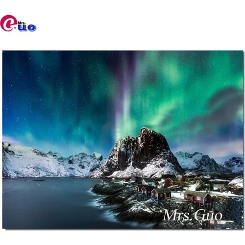 5d Diamond Painting Full Square Round Drill Cross Stitch Diy Diamond Embroidery Scenery Mountains Coast Lofoten Norway Aurora