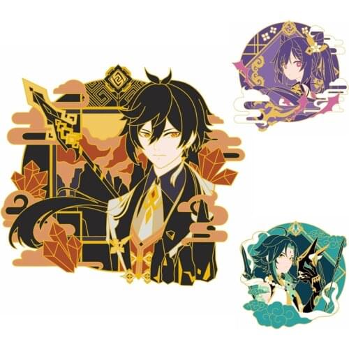 Anime Metal Accessories Game Genshin Impact Cosplay Diy Badge Zhongli Xiao Keqing Ornament Stand Halloween Gift Project Xmas