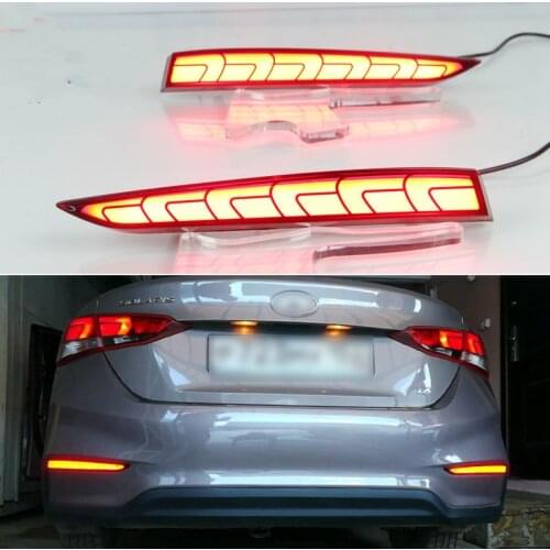 Car LED Rear Bumper Lamps For Hyundai Solaris Accent 2017 - 2020 Brake Reflector Fog Lights Taillights