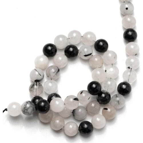 Wholesale 4 6 8 10 12mm Black Rutilated Quartz Natural Stone Beads Round Loose Beads for Jewelry Making Necklace Bracelet DIY