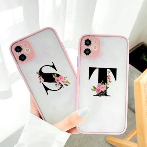 Flower Custom 26 English Initial Letters Phone Case For iPhone 6s 8 7 plus 12 Mini 11 Pro Max X XS MAX XR SE 2020 Hard Cover