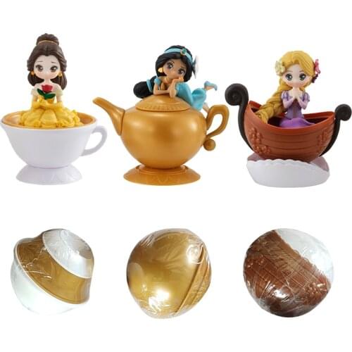 3pcs/set Disney Princess Ball Doll Bell Jasmine Tangled Princess Doll PVC Action Figure Collectible Cute Capsule Toys For Girl