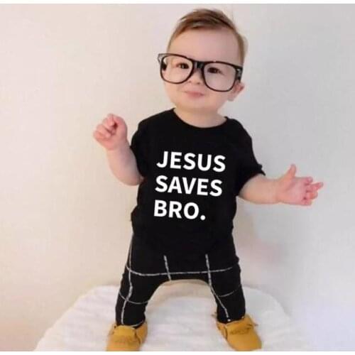 Jesus Saves Bro Baby Toddler Kids T Shirt Letter Print Tee Unisex Boys Girls Funny Religous Kids Summer Playing Shirt Outfits