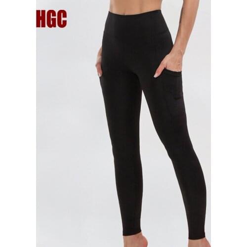 HGC Women Gym Leggings Fitness High Waist Running Squat Proof Yoga Pants GYM Tummy Control Elastic Sexy Pocket Workout Tights