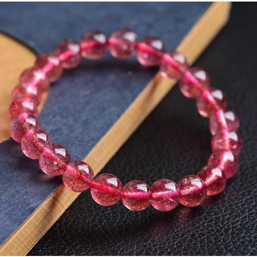 Fine jewelry 8mm ICE Red Strawberry Stretch Clear Beads Love Natural Crystal Bracele free shipping