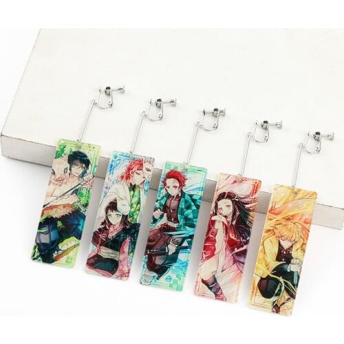 Anime Clip Earrings Demon Slayer Kimetsu no Yaiba Personality Pendant Earings Cosplay Jewelry Souvenirs Gift For Women Men