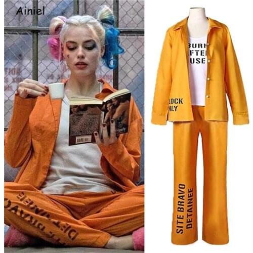 Orange Harley Cosplay Costumes Prison Uniform Women Tops Coat Jackets Pants Costumes Sets Squad Quinn Coaplay Party Clothes