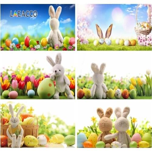 Laeacco Easter Eggs Rabbit Grassland Baby Shower Party Photography Background Customized Photographic Backdrop For Photo Studio
