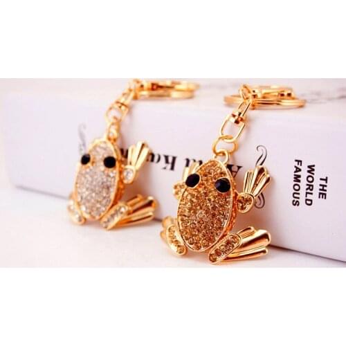 Cute Rhinestone Gold Frog Key Chains Car Keychain Animal Keyrings Bag Charm Fashion Women Trinket Key Ring Party Gift