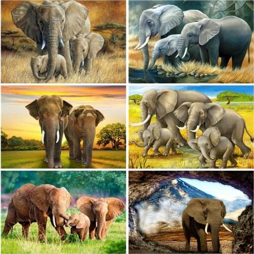 AZQSD DIY Coloring By Numbers Elephant Unframe Acrylic Paint Kits Painting By Numbers On Canvas Animal Home Decoration